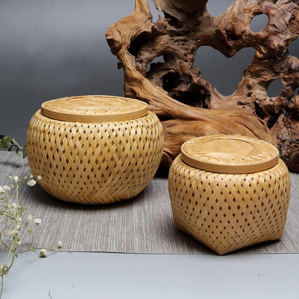 bamboo weave double layer basket small bamboo basket storage woven basket